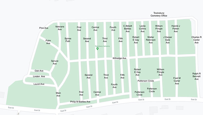 Tewksbury Cemetery Map, Tewksbury, MA